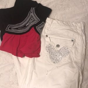 Nine West White bling Capri Size 6/28 & Sm CatoTop